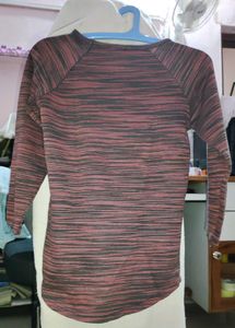 Stylish Maroon Striped Long-Sleeve Top