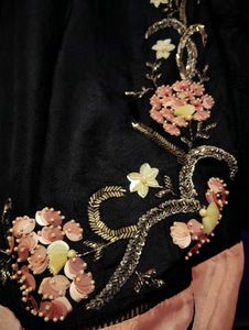 Black Party Wear Kurta Embroidery Inner Attached