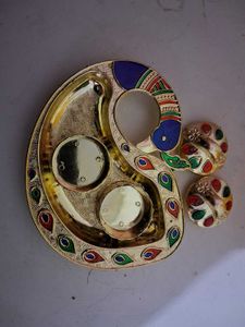 Peacock Showpiece with Tikka And Rice Bowl