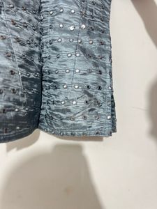Grey Polka Dot Maxi Skirt With Glass Work Blouse