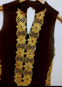Black Golden Party Wear Kurta &amp; Dupatta 32 Bust