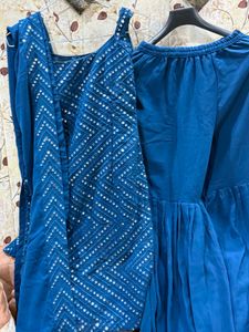 Mirror Work Teal Kurta Sharara Set