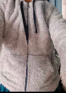 Fuzzy Grey Zip-Up Hoodie