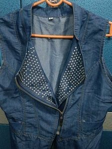 Denim Vest with Asymmetrical Zipper