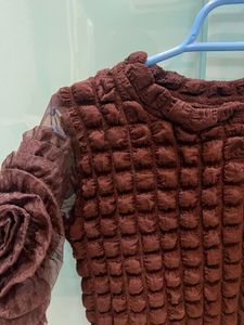 Brown Floral Sleeve Top