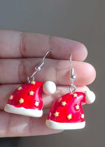 Handmade Clay Santa Hat Dangle Earrings
