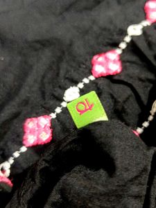 Black Cotton Embroidered Kurta