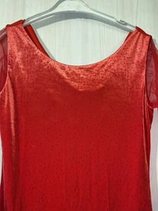 Red Party Dress with Sheer Sleeves