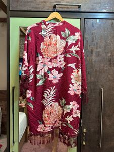 Kimono “red paradise”, bordeaux mit floralem