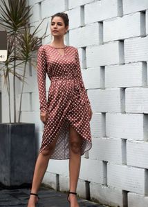 Women Coffee Brown & White Polka Dots Print Dress