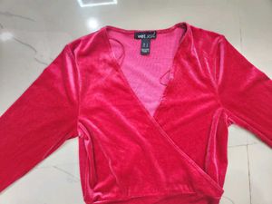 Burgundy Velvet Wrap Top