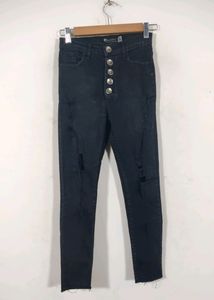 HIGH WAISTED TORN BLACK JEANS FOR WOMEN