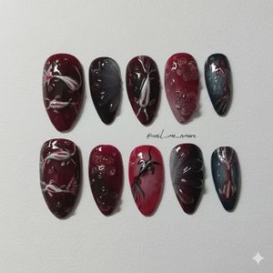 Press on nails maroon 3d fish set