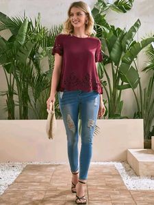 Burgundy/Wine Colour Laser Cut Top