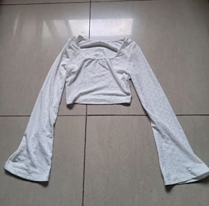 White Long Sleeve Crop Top