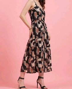 Black Printed Aline Dress 👗