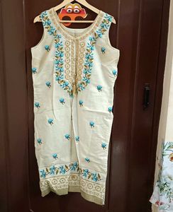 Cream And Baby Blue Embroidered Suit Set