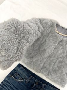 Brand New Without Tag Crop Grey Fur Jacket