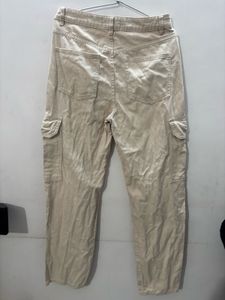 Beige Denim Cargo Pants