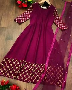 Georgette Dark Purple Color Kurti Set