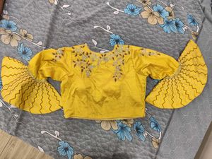 Yellow &amp; Brown Embellished Lehenga