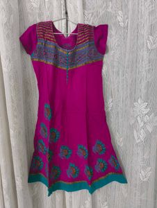 Magenta & Teal Embroidered Churidar Set – Elegant