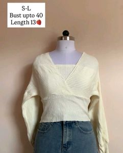 White Knit Wrap Top
