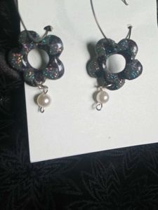 Floral Pearl Drop Hoop Earrings