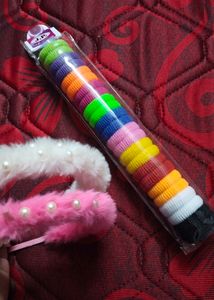 Fluffy Hairbands And Pack Of 24 Rubber Bands