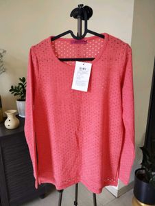Coral Pointelle Knit Top