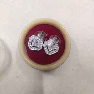 Pure Silver Square Shape AD Studs/Earrings 1 pair