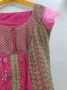 Pink &amp; Gold Embroidered Kurta Set
