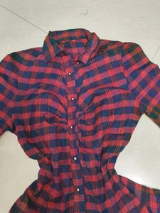 Red Plaid Shirt Dress