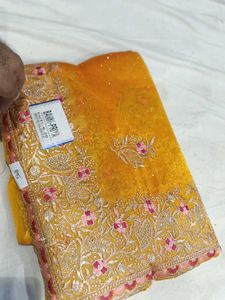 Elegant Yellow Embroidered Saree
