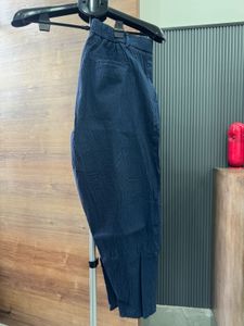 Zara Navy Seersucker Pleated Trousers