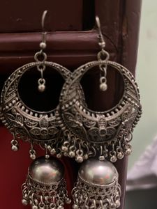 Sliver Oxidatized Jhumke Earrings