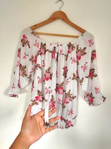 White Pink Floral Top