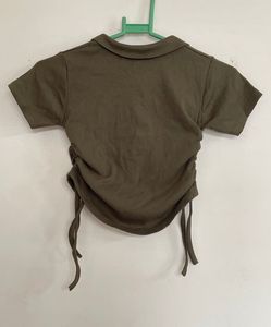 Olive Green Ruched Polo Top