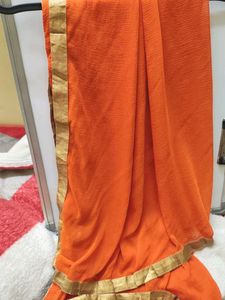 Orange Dupatta with golden lace