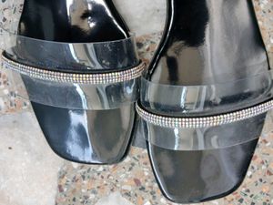 Black Rhinestone Strap Sandals With Free Gift
