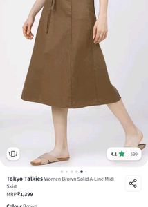 Brown A-Line Midi Skirt