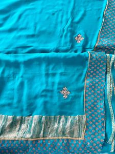 Torquoise Blue Saree With Blouse