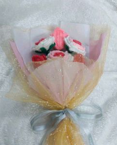 Crochet Bouquet 💐, Handmade ROSE And Tulip Flower
