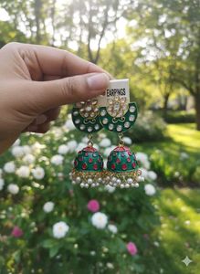 Green Jhumka Earrings