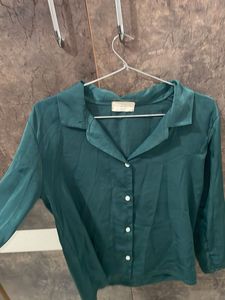 Green Satin Button-Down