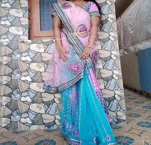 1 Minute Saree Elegant Pink & Blue Sare