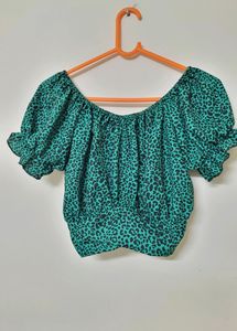 Green Leopard Print Crop Top XS-S