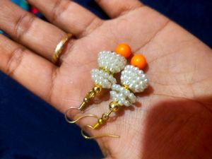 White and Orange Moti Earrings