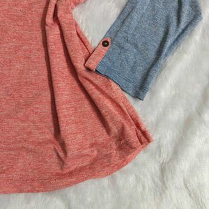 Peach &amp; Blue Raglan Sleeve Top
