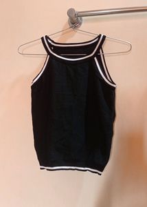 Black Halter Neck Top And Off White Spaghetti
